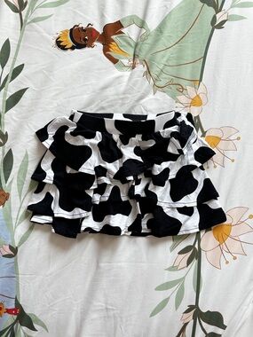 Little Sleepies Black and White Ruffle Cow Print Skirt